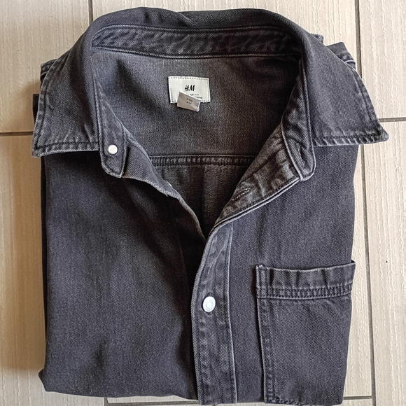 H&M Black Denim Shirt Jacket - Picture 7 of 7
